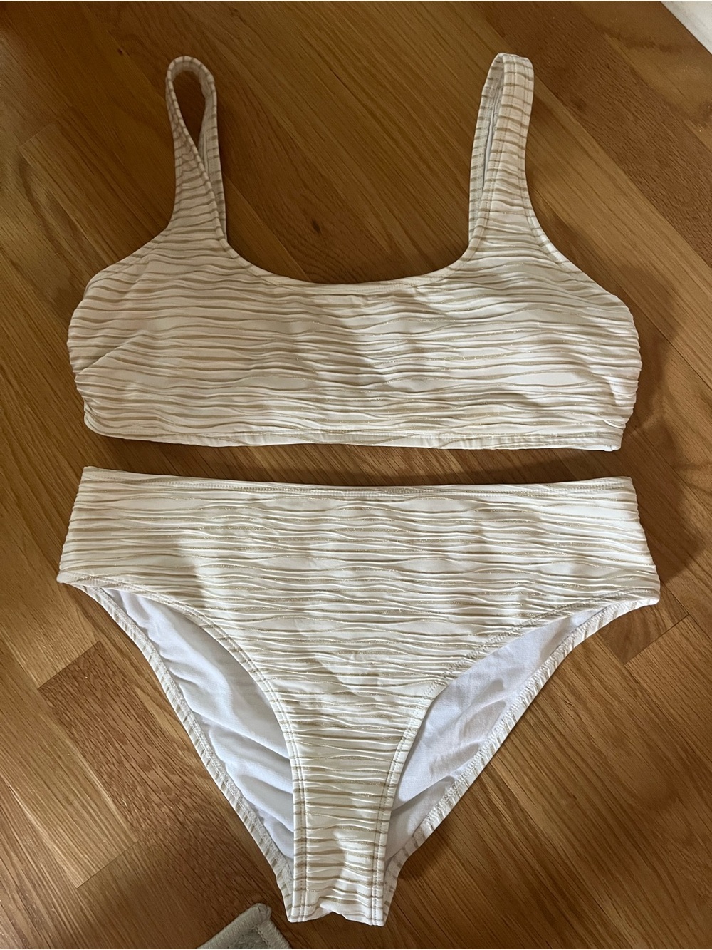Gold and Cream Textured Two-Piece Bikini Set